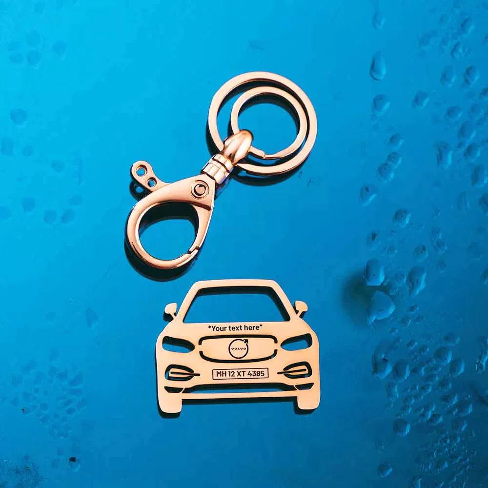 Rose gold personalized Volvo S90 keychain anniversary gift for her.